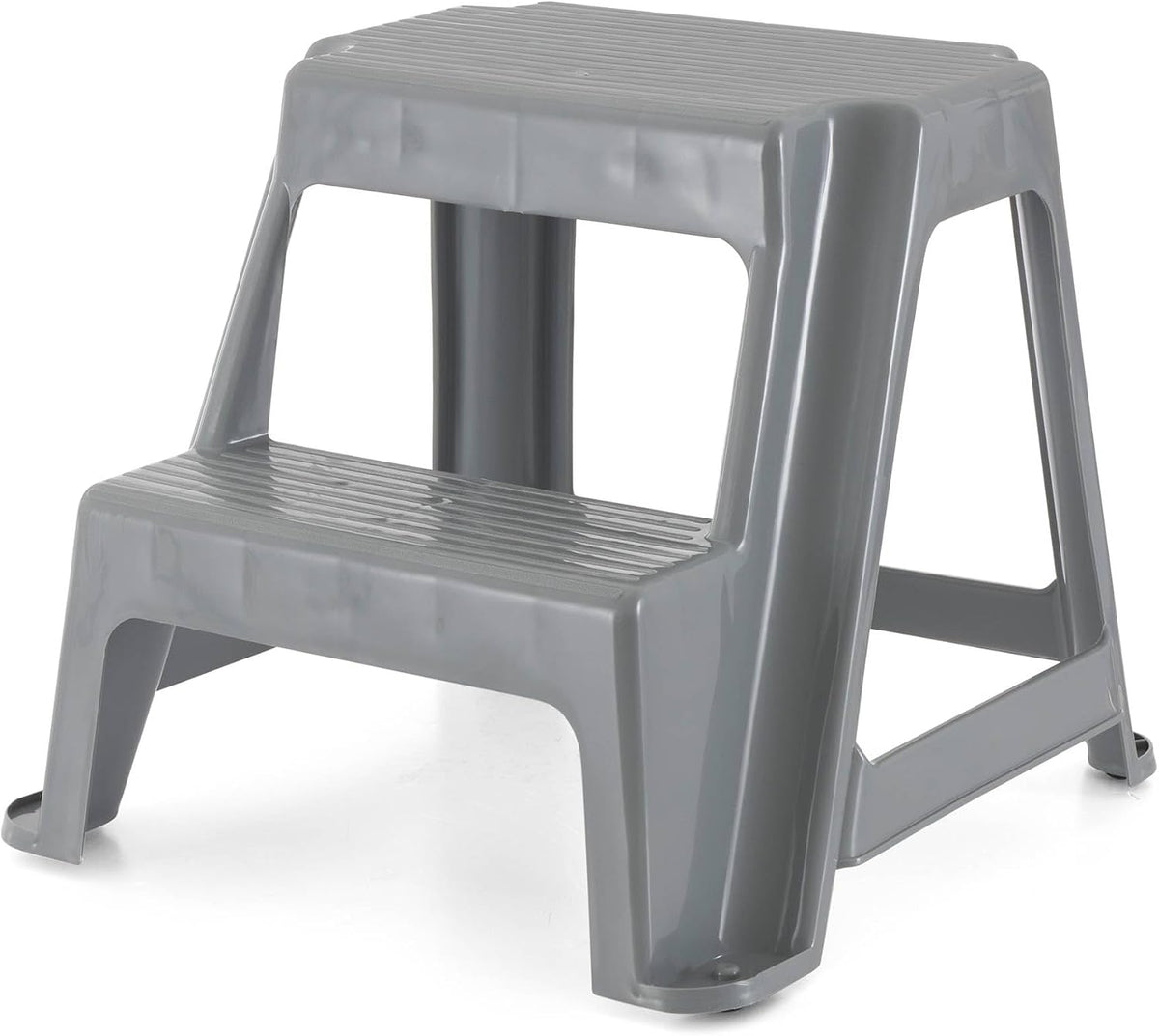 Gracious Living 16-Inch Tall Plastic 2-Step Stool, Gray, 4 Pack | Portable Dual Step Ladder Foot Stool for Kitchen, Bathroom, Bedroom & Garage