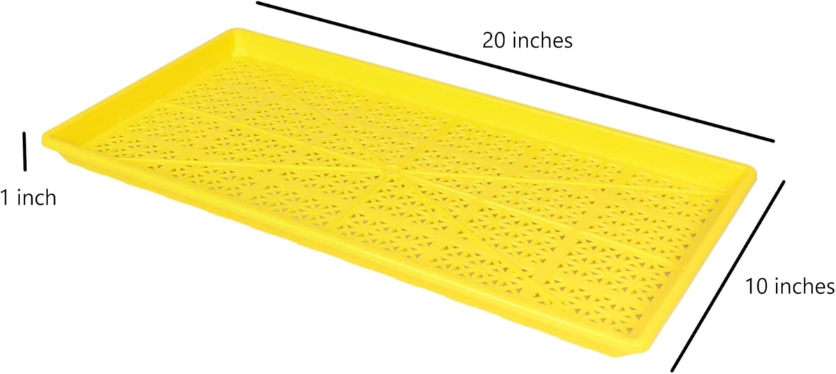 SUNPACK 10" x 20" Heavy Duty Mesh Plastic Seed Starting Tray, Yellow, 1" - Ensures Water Drainage and Aeration, Perfect for Greenhouses or Indoor Gardening