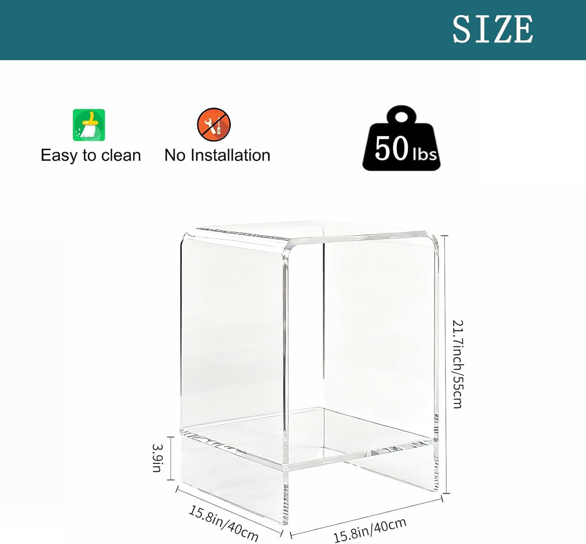 Clear Acrylic End Table/Nightstand,22" H Sleek and Durable Bedside Storage. Ideal for Bedrooms, Living Rooms, and Modern Interiors. (2 Tier- Bottom)