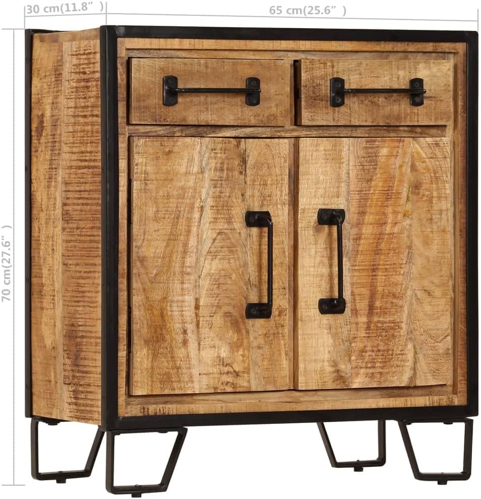 Solid Mango Wood Sideboard Cabinet Rustic Storage Furniture with Unique Grain Patterns and Decorative Inlays for Living Room Dining Area, 25.6 x 11.8 x 27.6 Inches