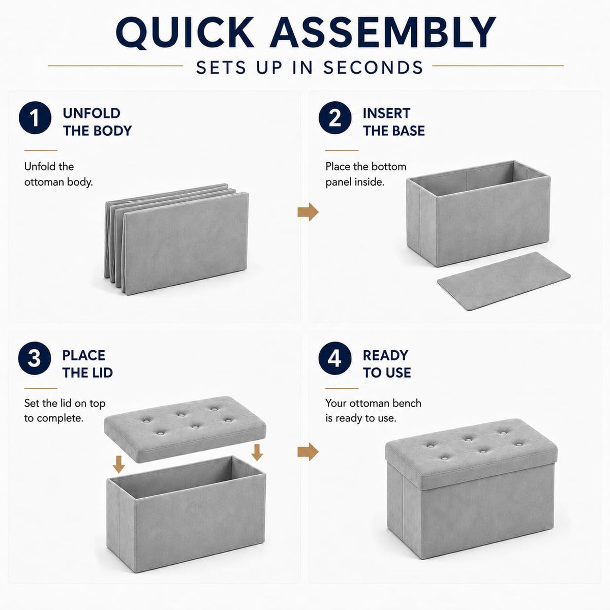 ALASDO 30 Inch Folding Storage Ottoman Bench with Hidden Storage, Velvet Storage Ottoman Foot Rest Stool, End of Bed Bench for Bedroom, Living Room, Entryway and Closet, Dark Gray