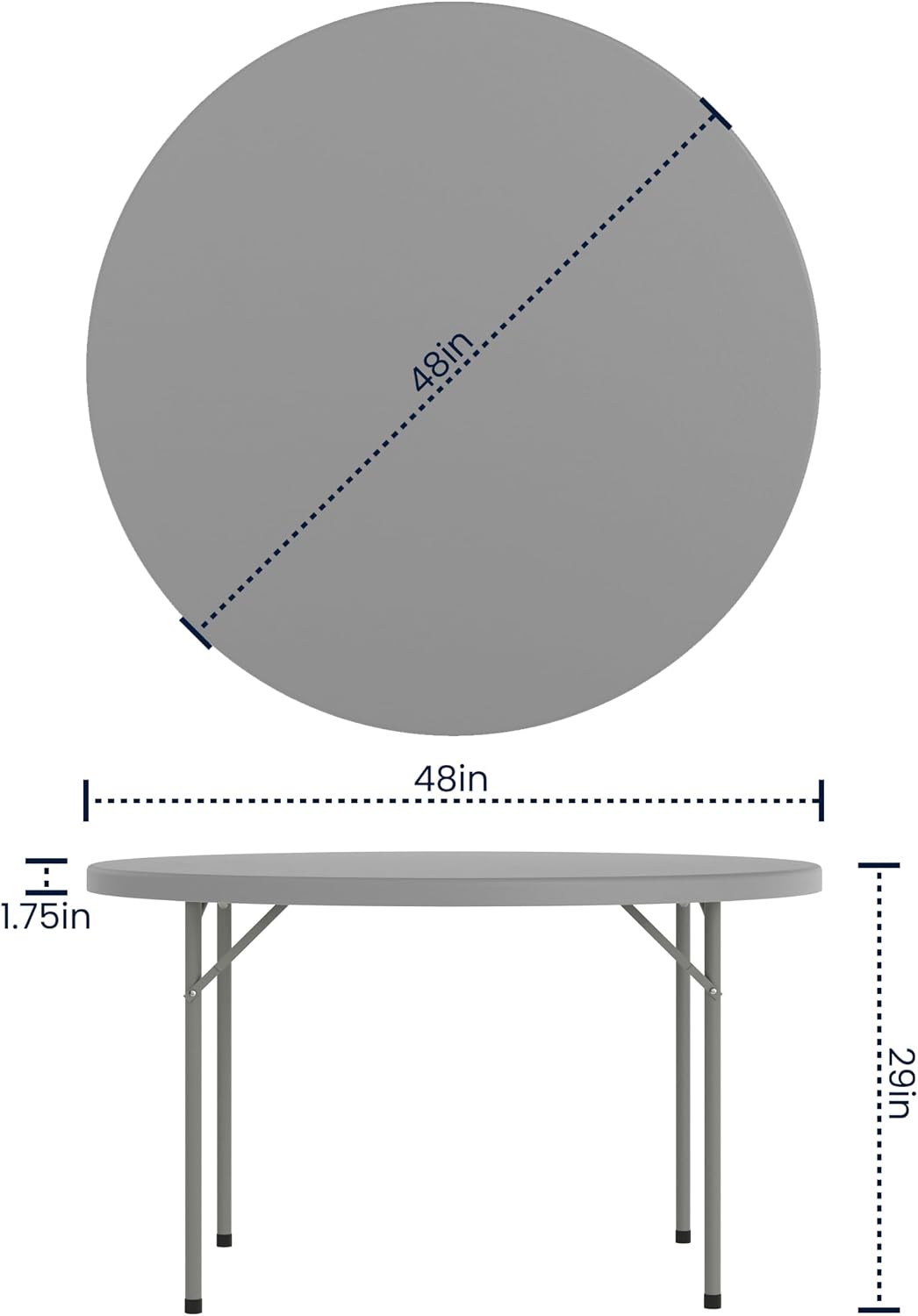 Flash Furniture 4 ft Plastic Round Folding Table, Dark Gray | Durable Construction, Commercial Use