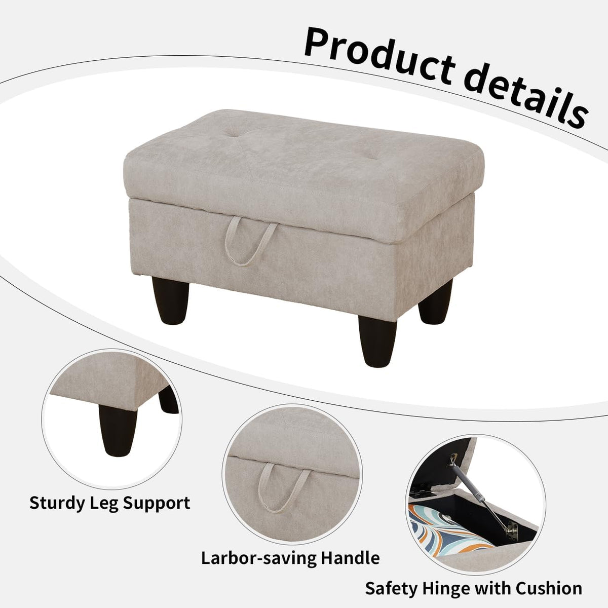 Storage Ottoman Bench,28.5" Large Square Ottoman with Storage, Foot Rest Footstool Bench Coffee Table with Thick Cushion for Home Decor/Entryway/Living Room/Bedroom/Rv Car,Brown Light Flannel