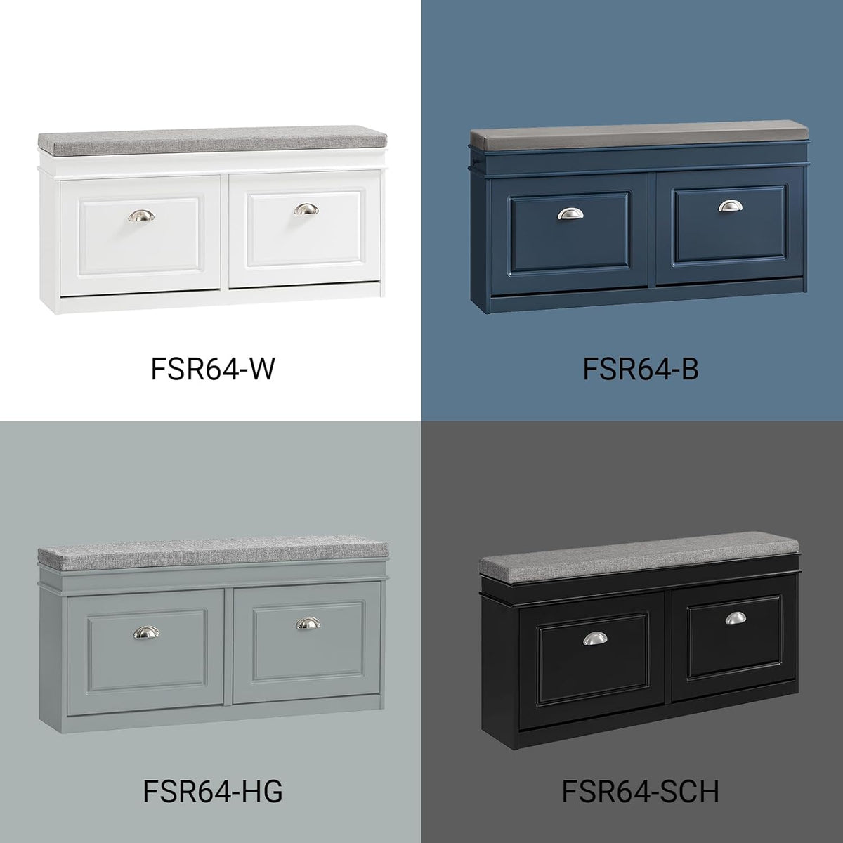 Haotian Shoe Storage Bench Entryway, Shoe Cabinet Bench with 2 Flip Drawers & Cushion, Modern Design Shoe Organizer for Hallway, Navy Blue FSR64-B
