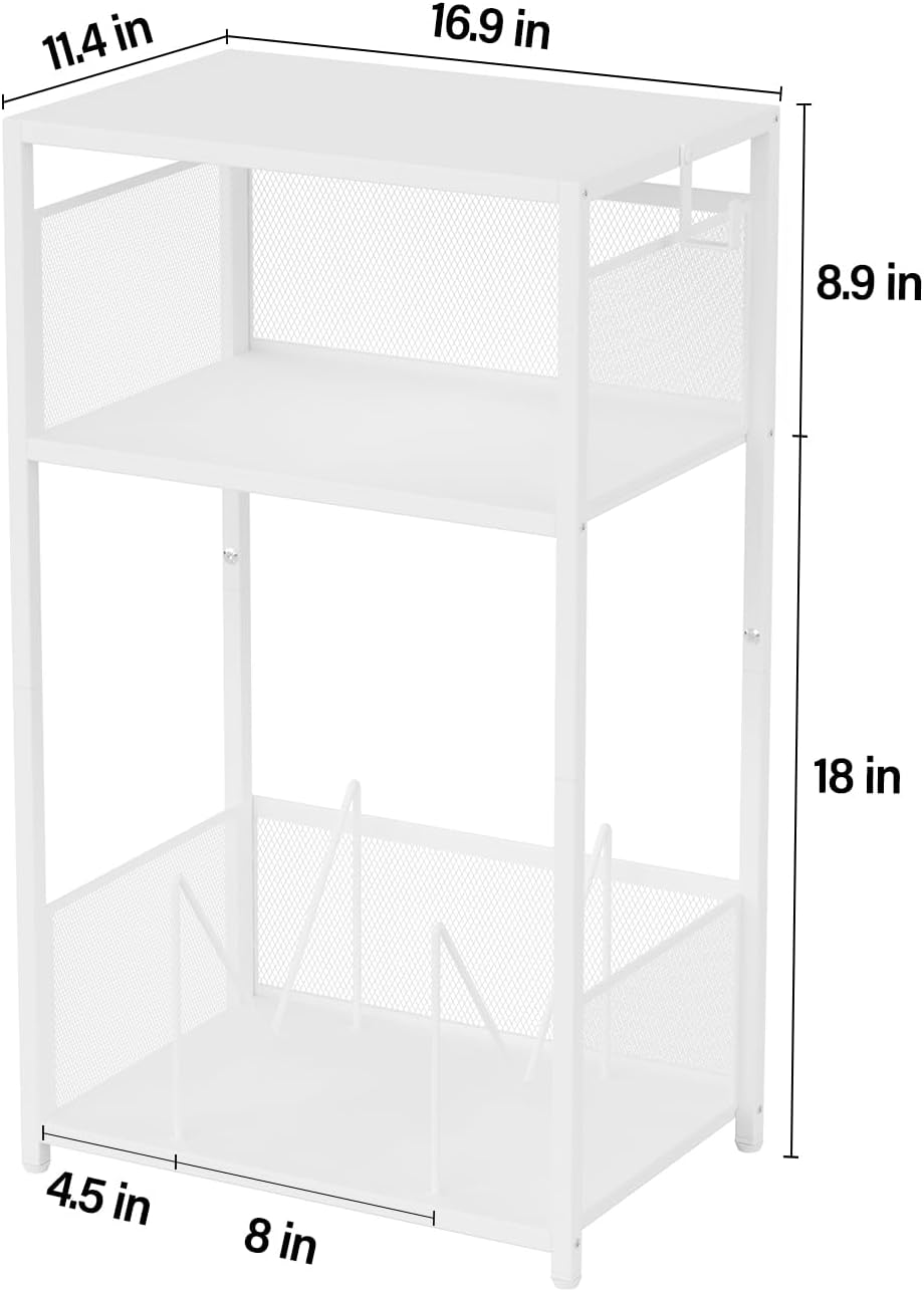 Aduanbang 3 Tier End Table,Record Player Stand with Storage Up to 100 Albums,Turntable Stand for Vinyl,White Records Shelf for Living Room Bedroom
