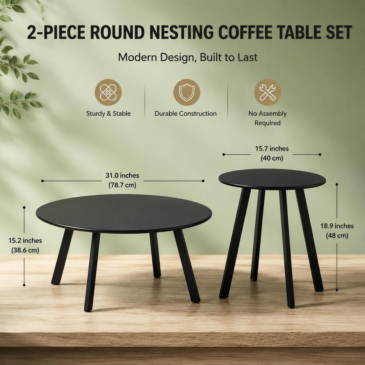 Weather Resistant Modern 2 Piece Round Nesting Coffee Table Set