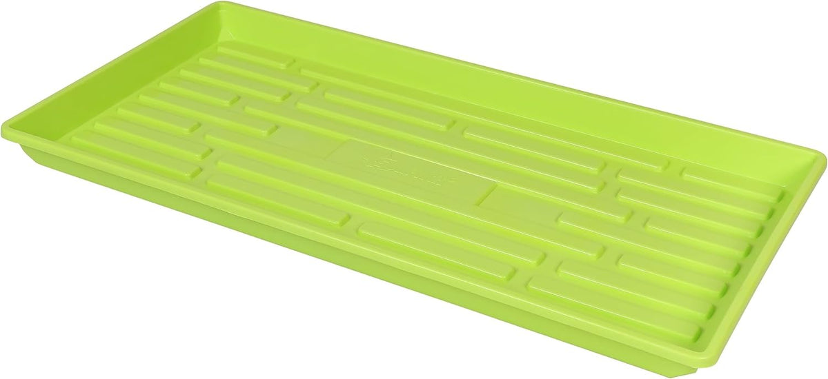 SUNPACK 10" x 20" Heavy Duty Shallow Plastic Seed Starting Tray, Lime Green, 1" - No Drainage Holes, Perfect for Greenhouses or Indoor Gardening
