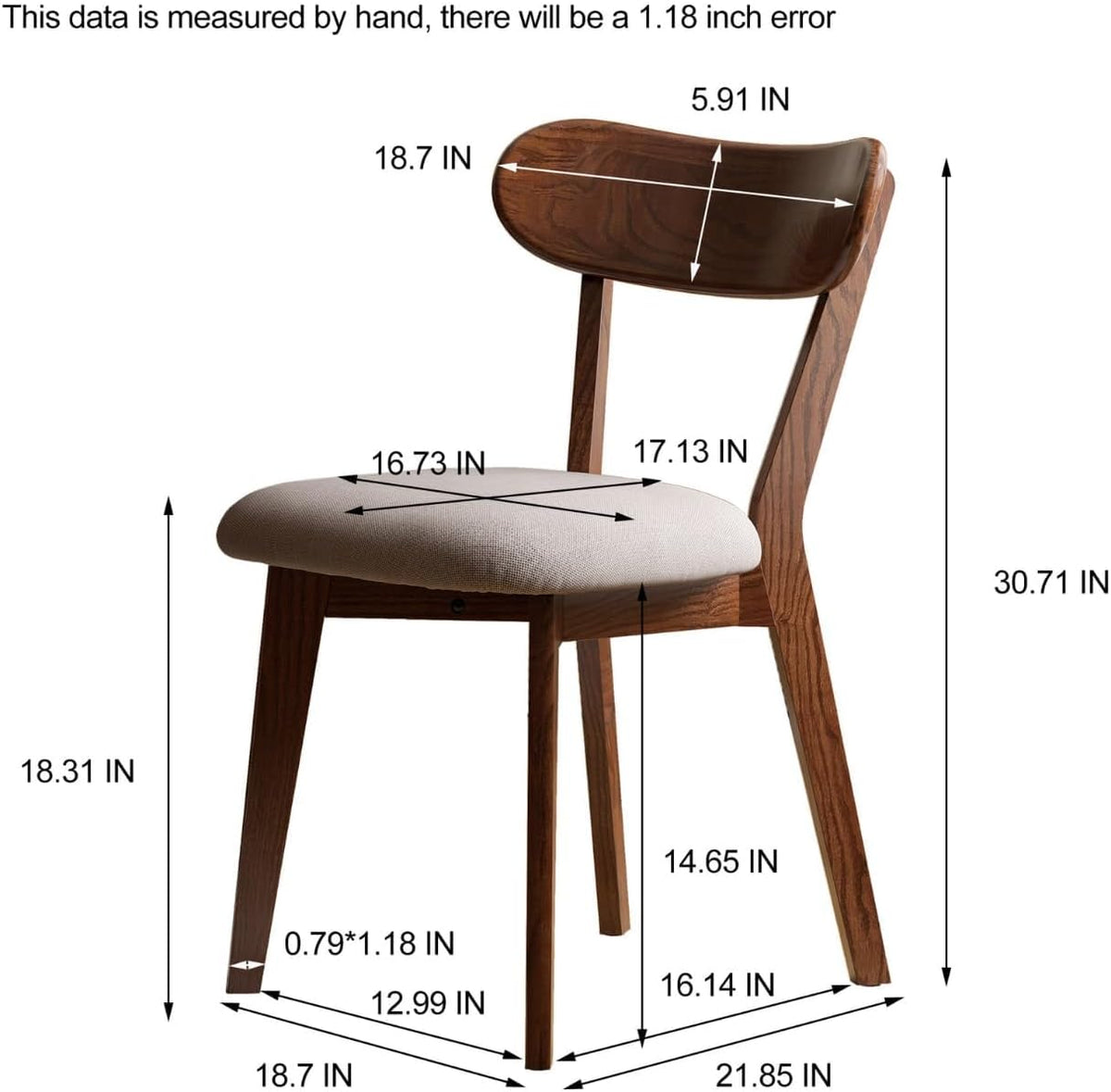 100% Solid Oak Wood Dining Room Chairs - Practical Kitchen Chairs - Wood Chair for Dining Room, Kitchen (8, Walnut with Grey Cushion)