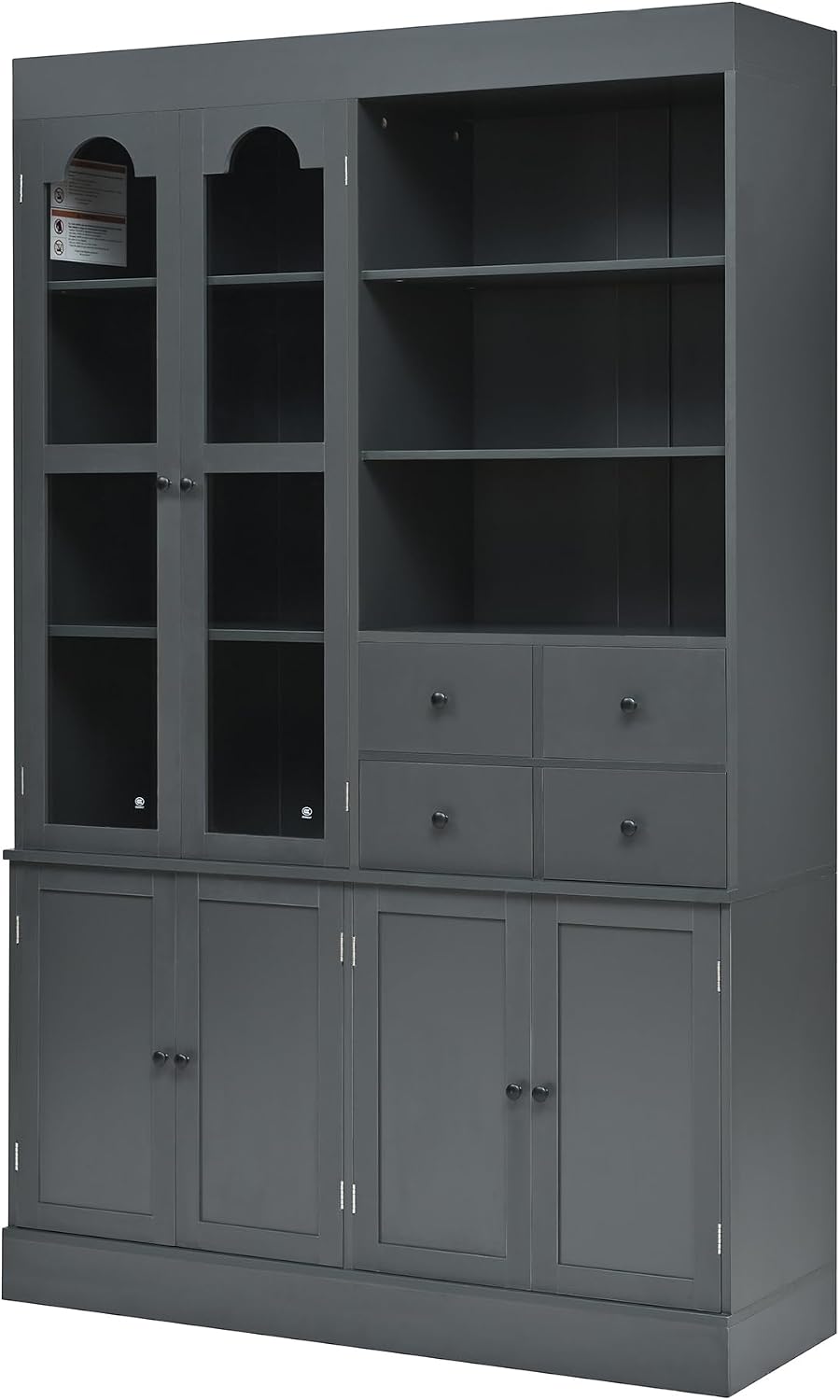 Merax Wood Kitchen Pantry with 4 Drawers, 3 Cabinets and Hutch, Tall Cupboard Dining Storage Cabinet with Door Shelves and Pull-Out Trays for Living Room, Kitchen, Dining Room Gray