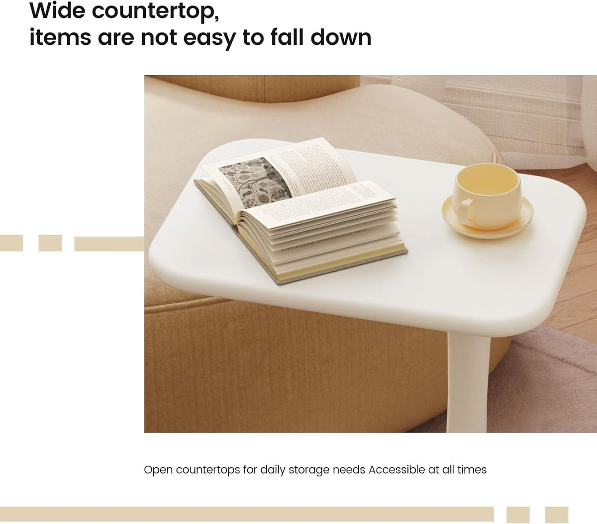 Guyii Modern Side Table, Cream White C-Shaped Sofa Table, Space-Saving End Table for Living Room, Bedroom, Sofa, Office, Easy Assembly