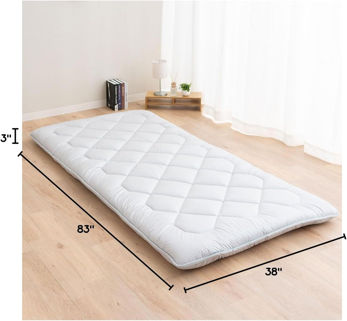 EMOOR Japanese Floor Futon Mattress Anti-Sag Twin-XL Made in Japan 100% Cotton Chip Foam Gray, Shikibuton Foldable Sleeping Bed Tatami Mat