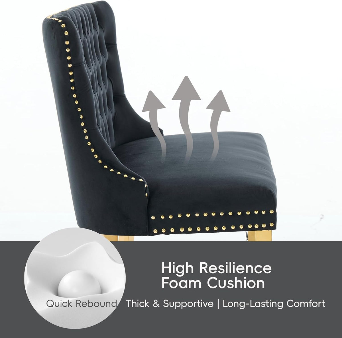 Velvet Double Dining Loveseat Bench with Wing Back, Tufted Upholstered 2-Seat Design,Golden Stainless Steel Legs, Modern Mid-Century Accent Seating for Dining Room, Kitchen, or Entryway (Black)