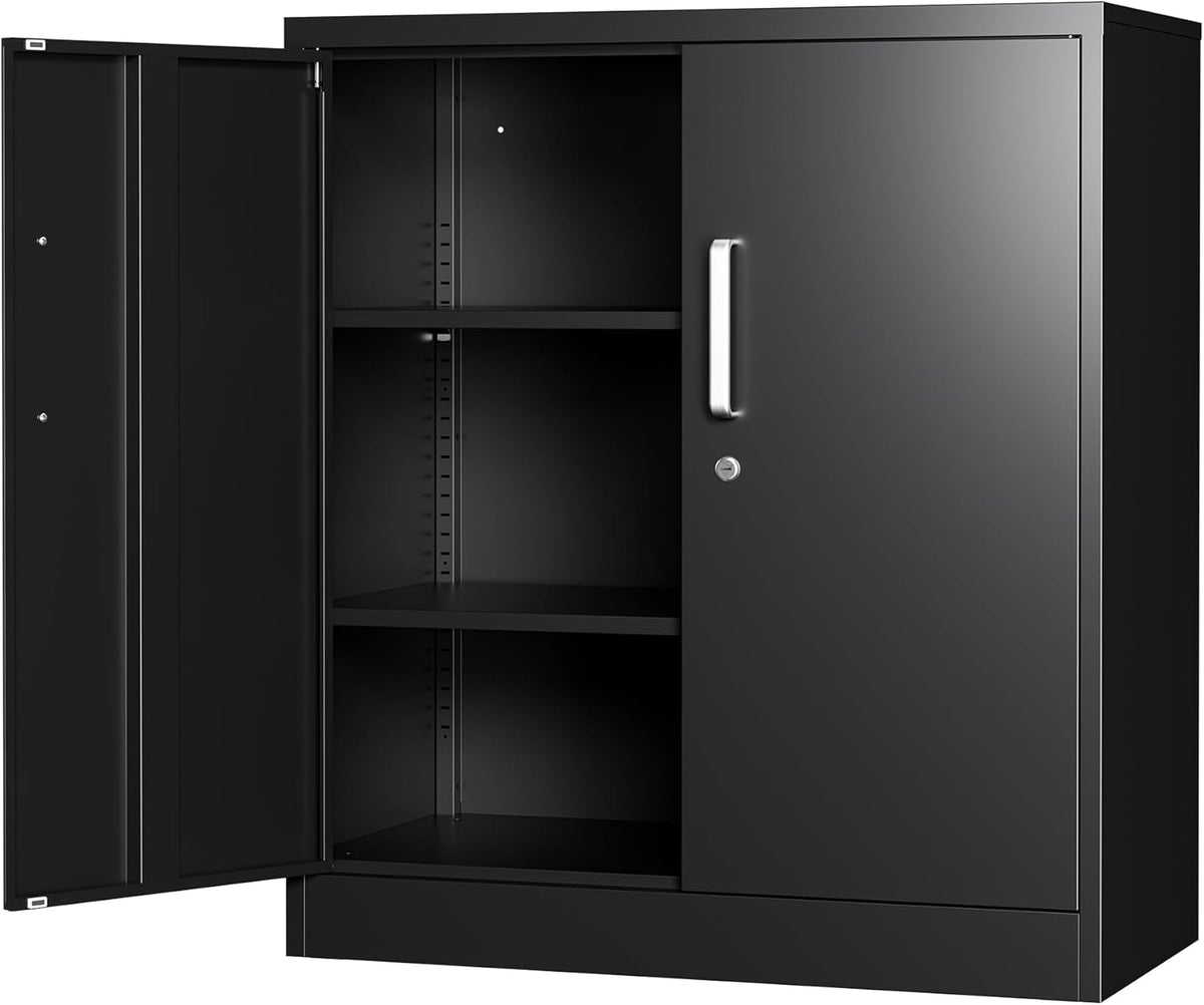 Metal Storage Cabinet with Locking Doors, 35.4" Steel Locker Organizer with Adjustable Shelves, Garage Utility Cabinet for Home, Office, Shop, and School