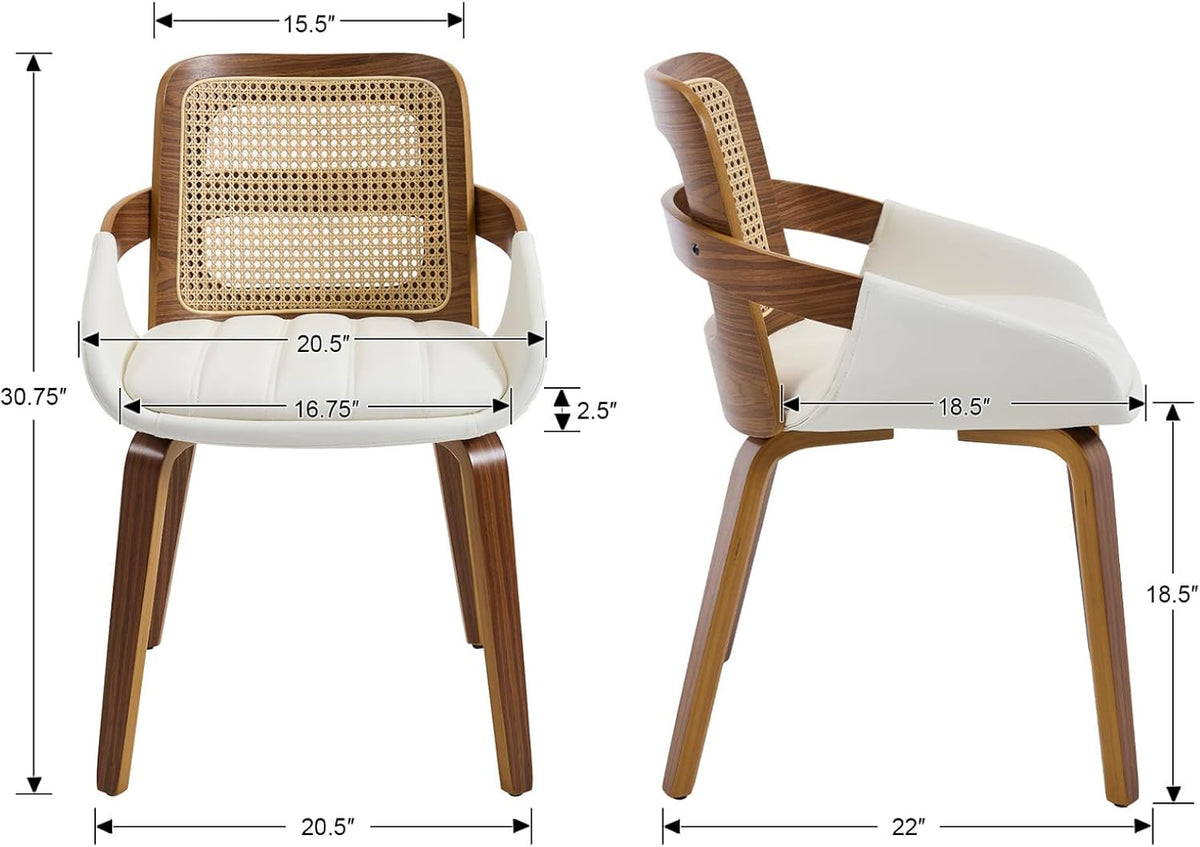 DUOMAY Modern PU Leather Dining Chairs Set of 4, Cane Back Room Chairs with Solid Wood Legs Kitchen Chairs for Living Room, Restaurant, White