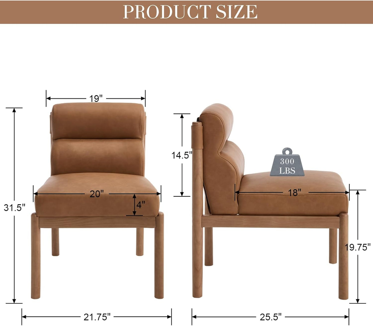 CIMOTA Modern Upholstered Dining Chairs Set of 2, Faux Leather Kitchen & Dining Room Chairs Boucle Armless Side Chairs with Curved Backrest/Solid Wood Legs, PU Brown