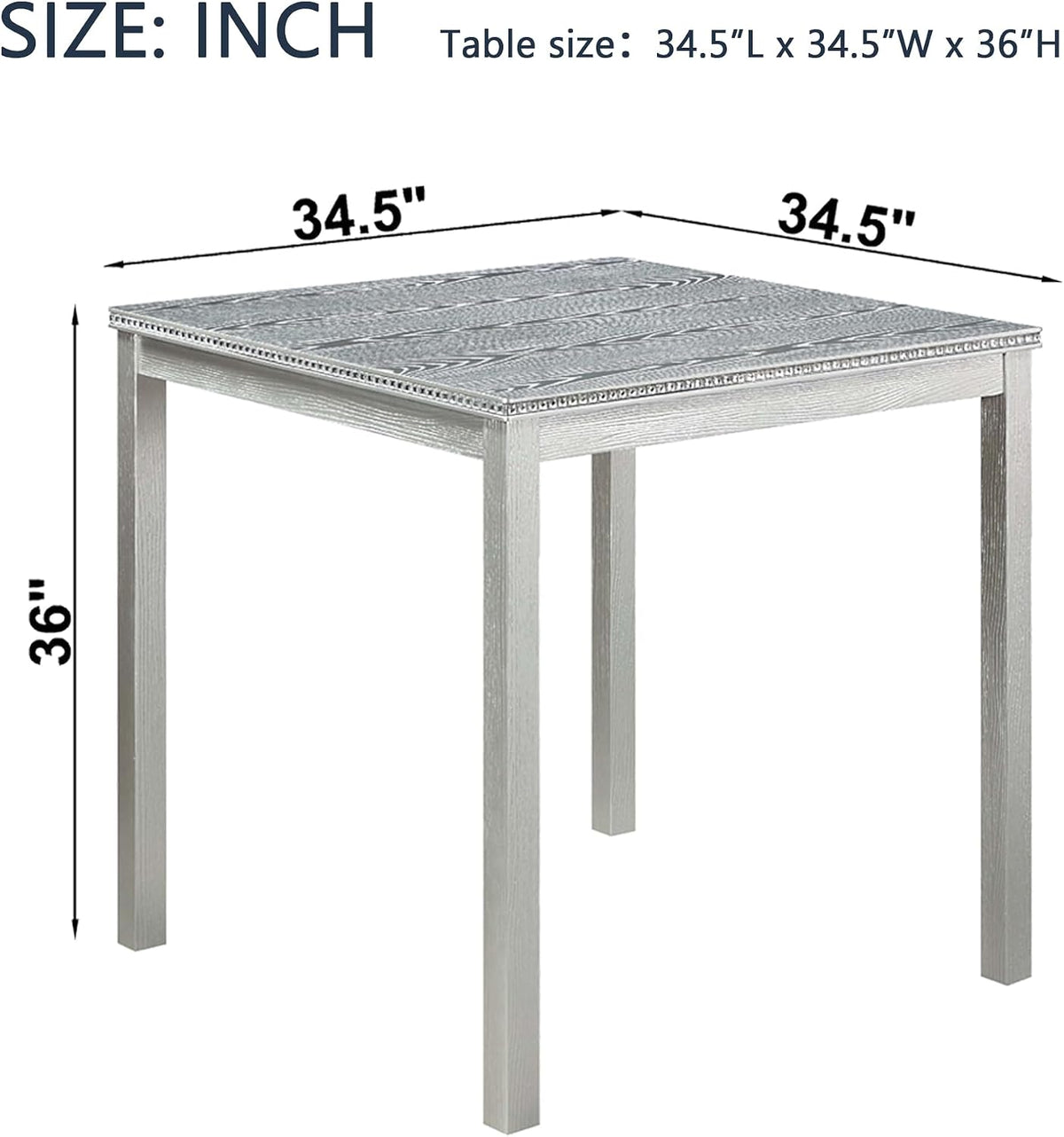 LUMISOL Wood Square Dining Table for 4, Farmhouse Counter Height Kitchen Table for Small Space, No Included Chairs, Silver Grey