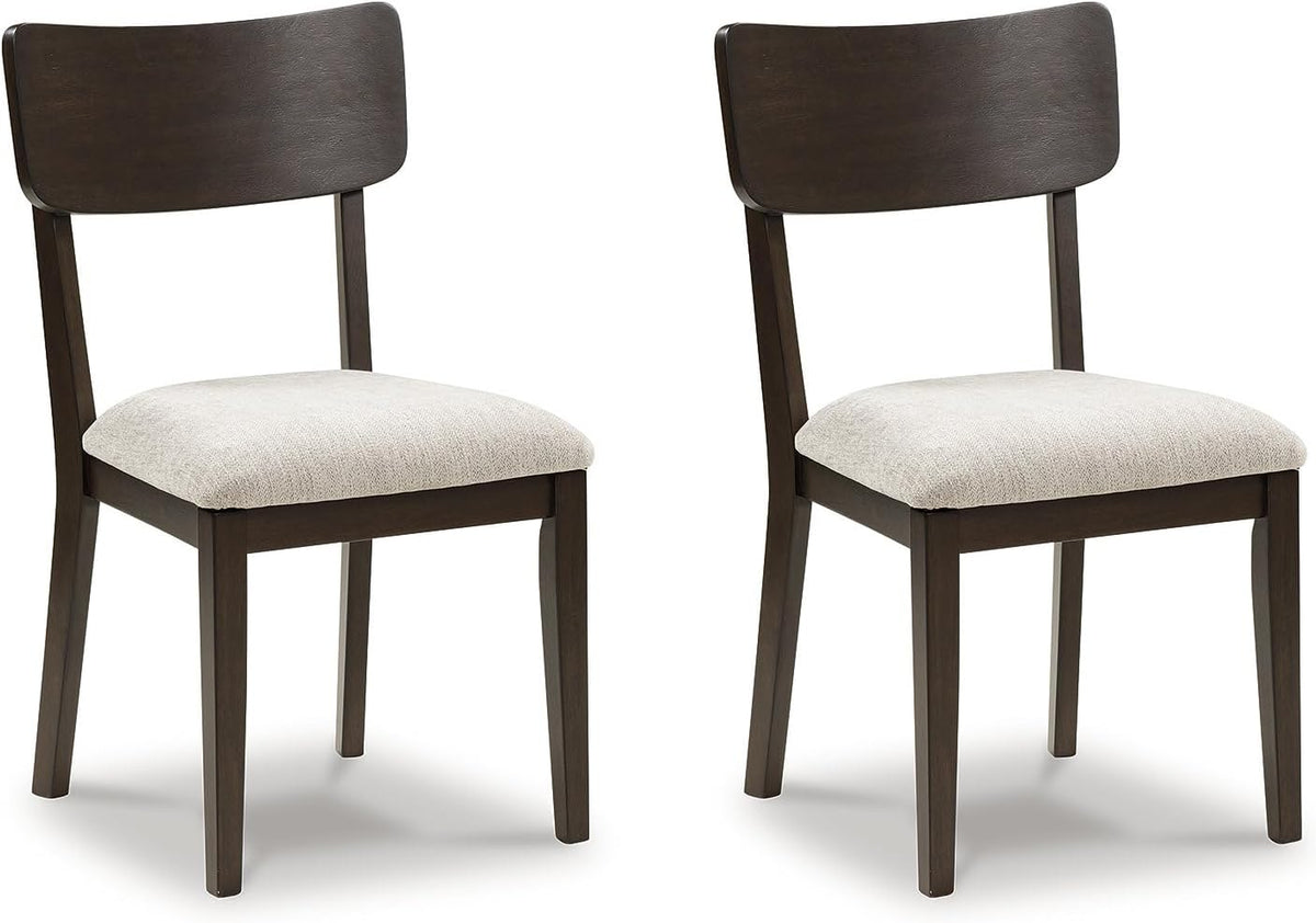 Signature Design by Ashley Favelon Upholstered Wood Dining Chairs, Set of 2 | Mid-century modern curved backrest, Foam cushioned seat, Merlot finish solid wood frame, Casual dining room use