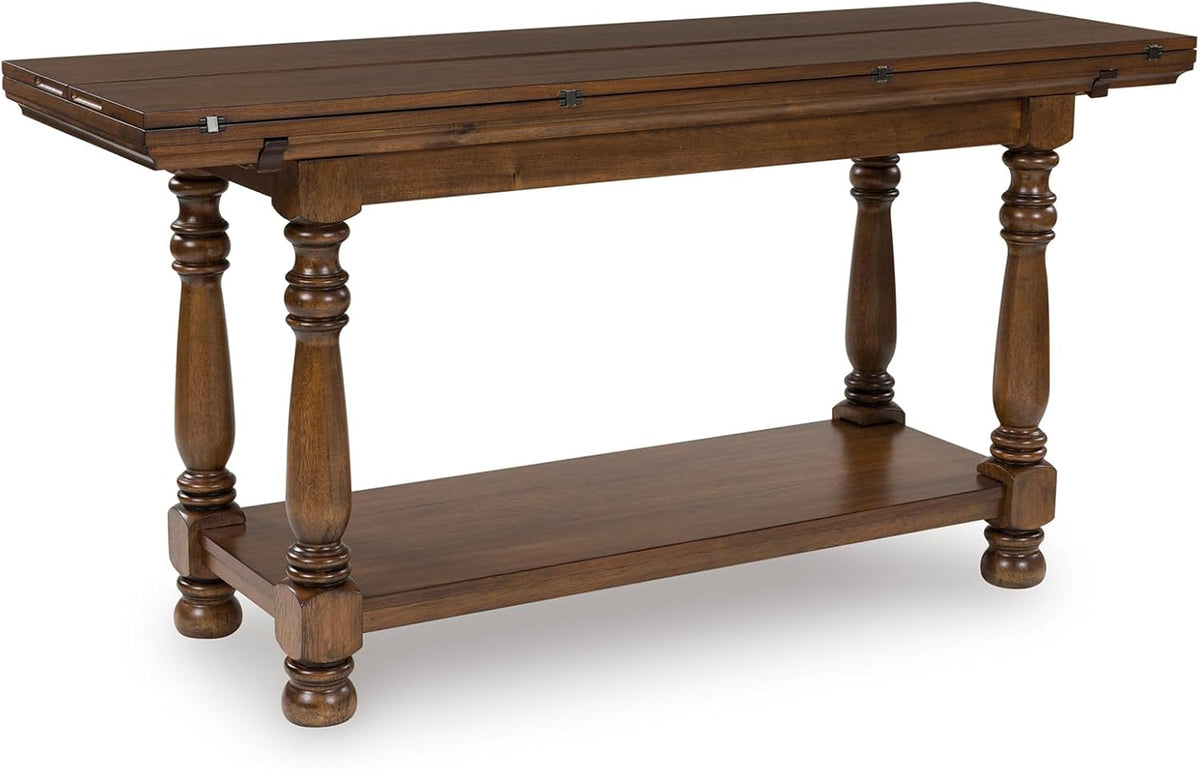 Signature Design by Ashley Sturlayne Flip Top Sofa Table, Expandable Console to Dining Table, Drop Leaf Design with Hardwood Solids, Space-Saving Multi-Use Furniture for Living Room, Brown