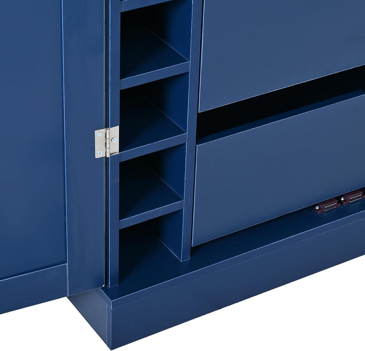 Merax 77''Tall Freestanding Kitchen Pantry,Farmhouse Tall Storage Cabinet with 2 Standard Plugs and 2 USB Ports,Wood Food Pantry with Adjustable Shelves,Door Shelves, Drawers and Wine Racks,Blue
