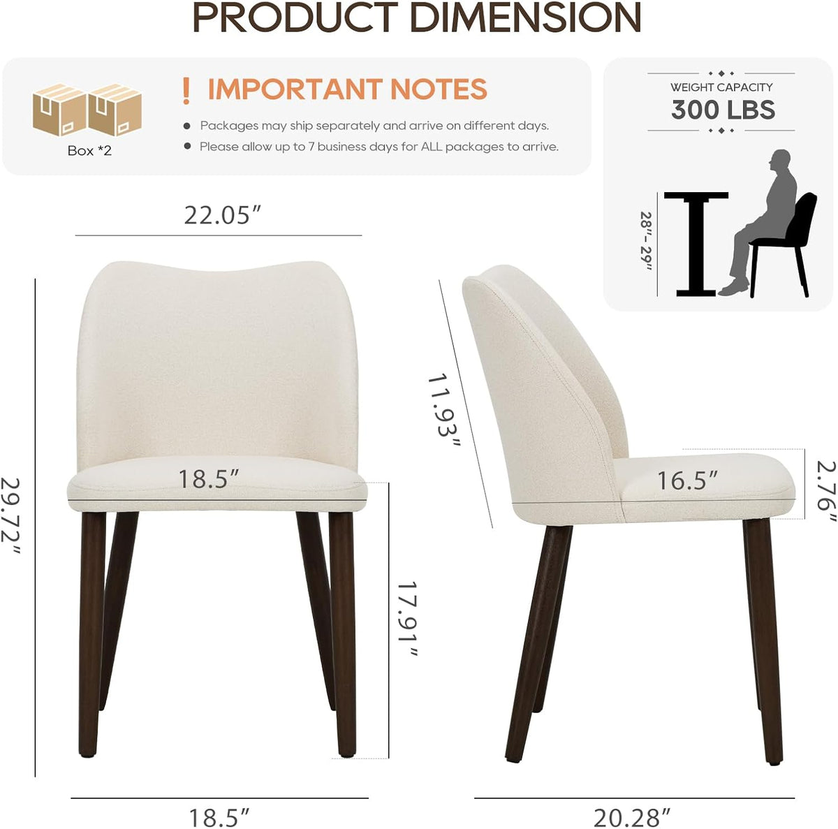 COLAMY Upholstered Dining Chairs Set of 4, Modern Kitchen & Dining Room Chairs with Curved Back, Fabric Padded Seat and Solid Wood Legs, Side Chairs for Restaurant, Cafe & Home, Beige