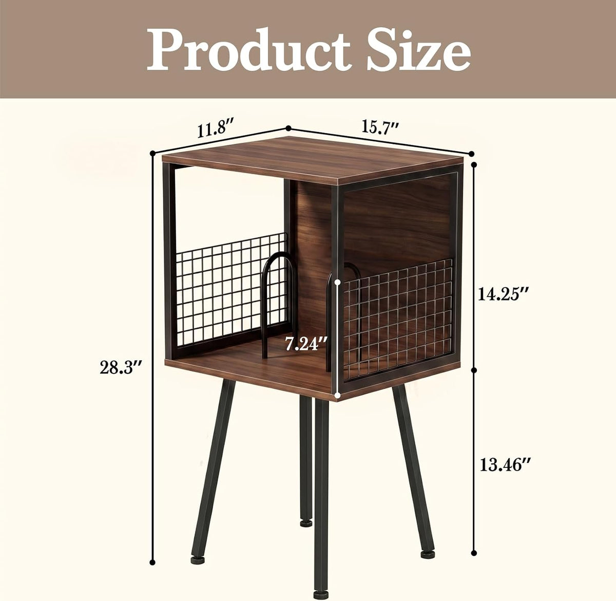 Faesun Record Player Stand with Storage Holds 100+ Vinyl Records, Industrial Turntable Stand with Storage Shelf, LP Album Organizer Cabinet for Small Spaces, Walnut End Table