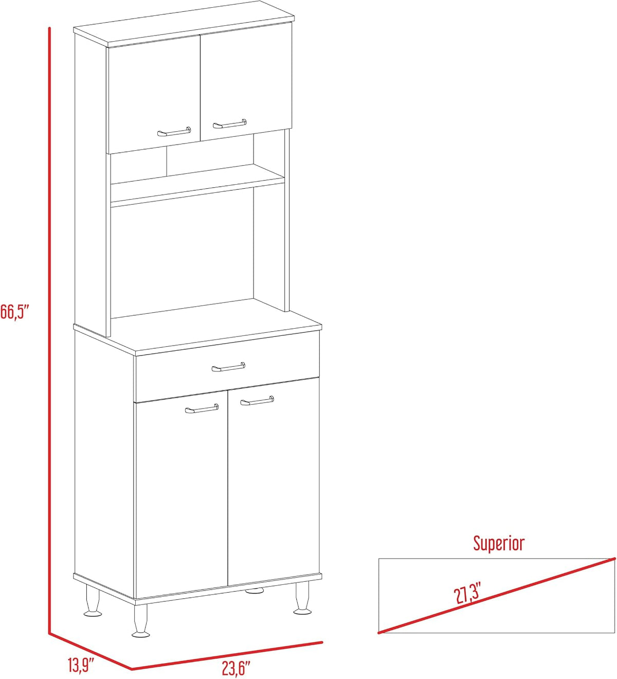 Kitchen Pantry with Countertop, Closed & Open Storage -White