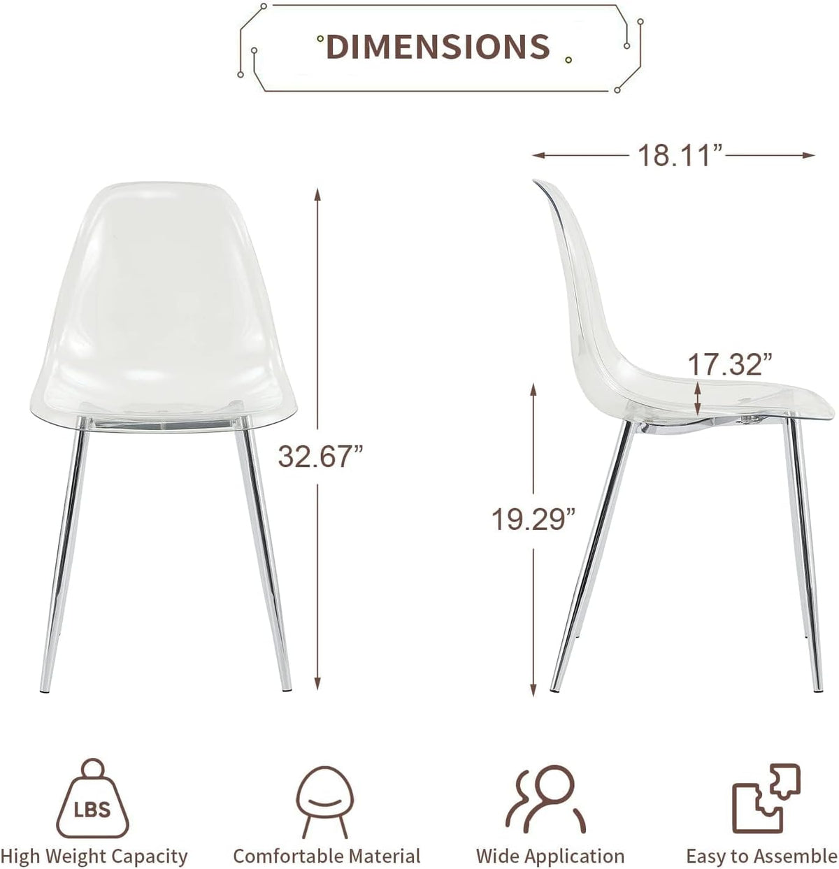 Baysitone Clear Dining Chairs Set of 12, Modern Kitchen Chairs with Transparent Seat, Acrylic Accent Side Chairs with Metal Legs for Dining Room, Kitchen, Living Room with Silver