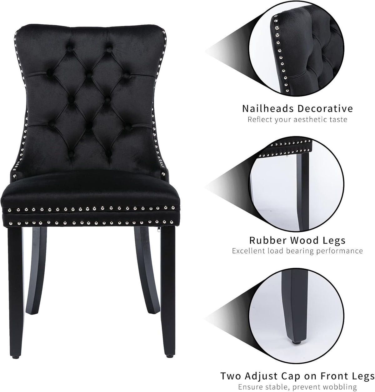 ODUSE-DAILY Black Velvet Dining Chairs Set of 4, Kitchen & Dining Room Chairs, Four Fabric Tufted Dinning Chairs, Velvet Upholstered, Wing Back, Metal Pull Ring, Wood Frame, Mid Century Modern