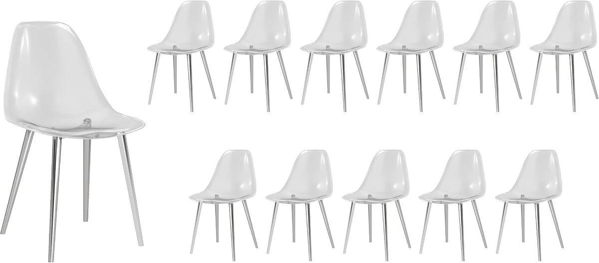 Baysitone Clear Dining Chairs Set of 12, Modern Kitchen Chairs with Transparent Seat, Acrylic Accent Side Chairs with Metal Legs for Dining Room, Kitchen, Living Room with Silver