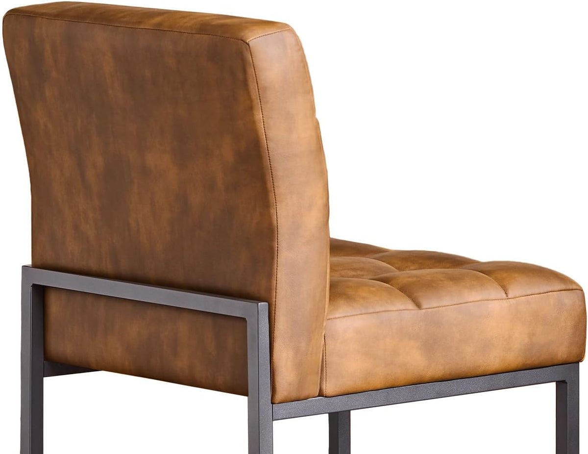 GrandNoor Coffee Faux Leather Dining Chairs Set of 4, Mid-Century Modern Dining Room Chairs with Armless, Checkered Kitchen Chair with Metal Legs