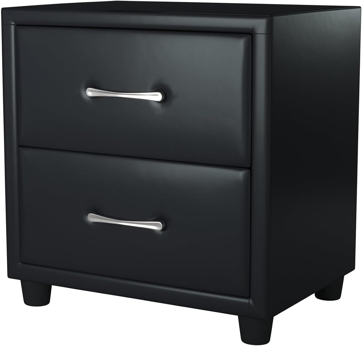 Contemporary Durable Faux Leather Covering Nightstand of Drawers Silver Tone Bar Pulls Stylish Furniture,for Small Spaces