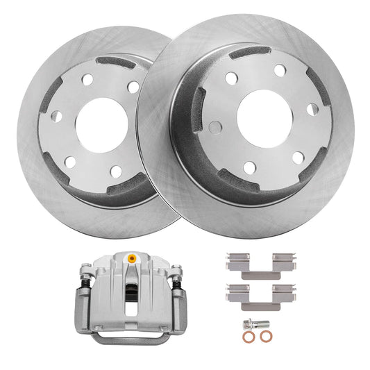 Detroit Axle - Rear Disc Brake Rotors + Right Brake Caliper Replacement for 2003-2006 Chevrolet GMC Silverado Sierra 1500