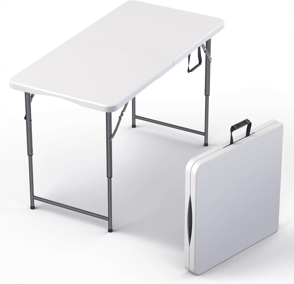4 Feet Folding Table Adjustable Height with Carry Handle, Steel Legs | Heavy Duty | Lightweight Portable | Perfect for Party, Dining, Wedding, Events, Picnic Indoor, Outdoor, Camping, Utility-10P