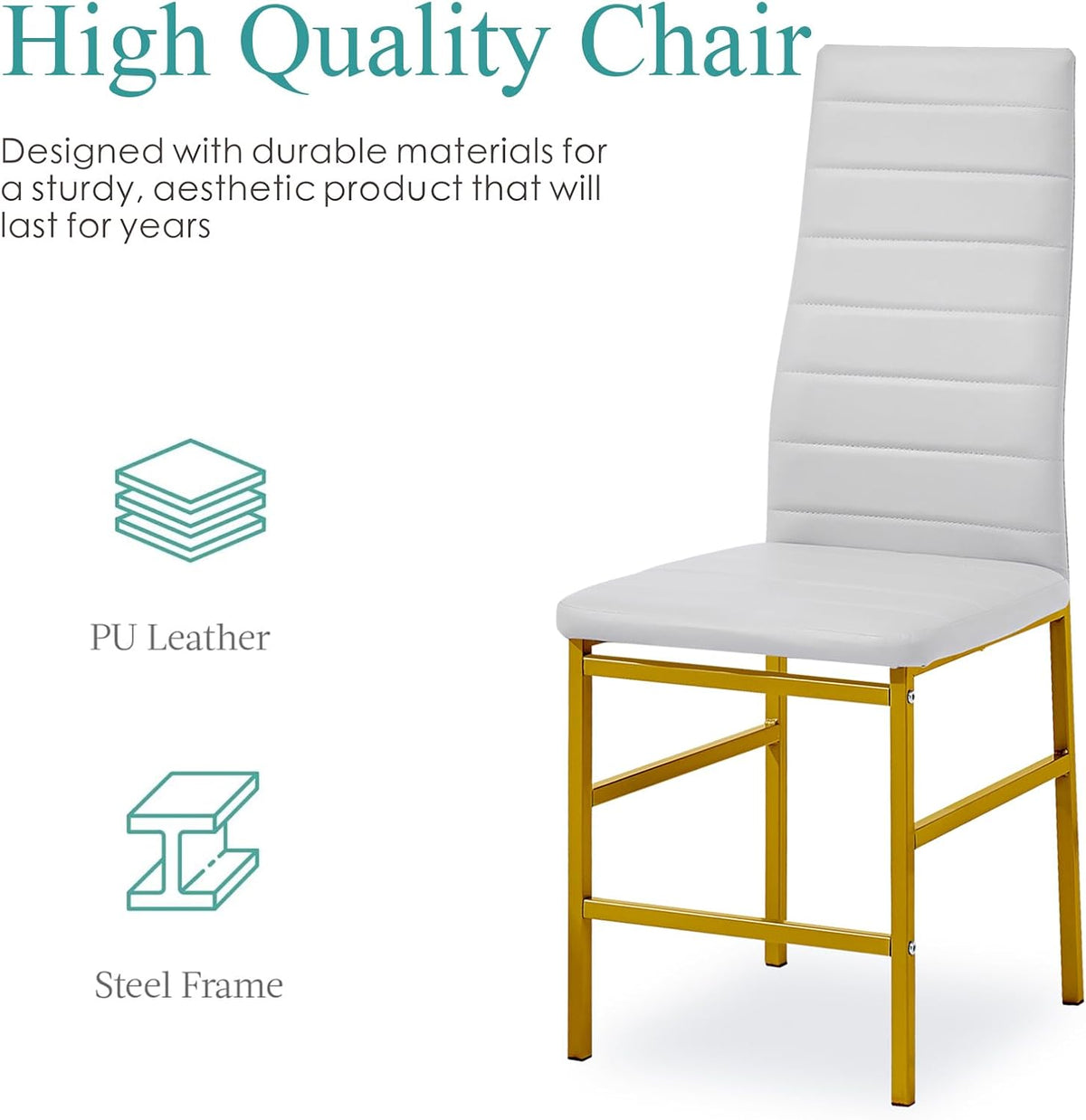 Dining Chairs Set of 4 Kitchen Chairs Armless Side Chair for Livign Room Dinner Chairs Set of 4 with Metal Frame and Legs (White/Gold Pro)