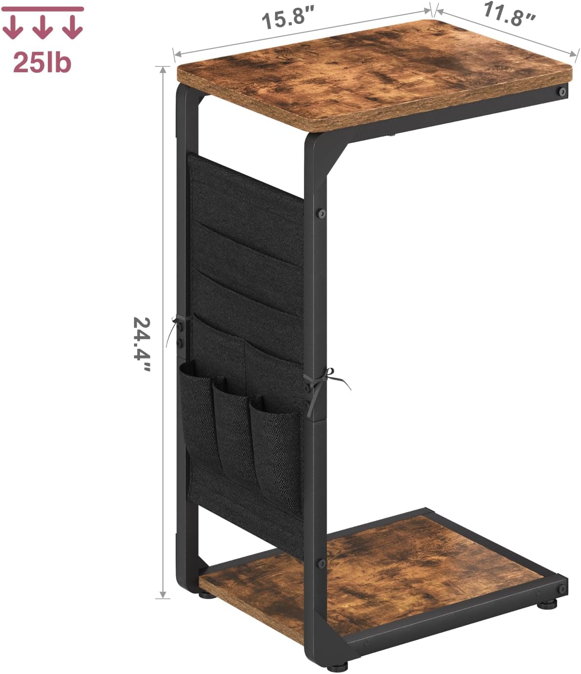 Wood Pedestal Couch End Tables Set of 2, TV Trays for Eating on Couch Tables that Slide Under, Dinner Snack Coffee Sofa C Shaped Side Table, Small Stand TV Tray for Couches Living Room, Brown ET-P-BR2