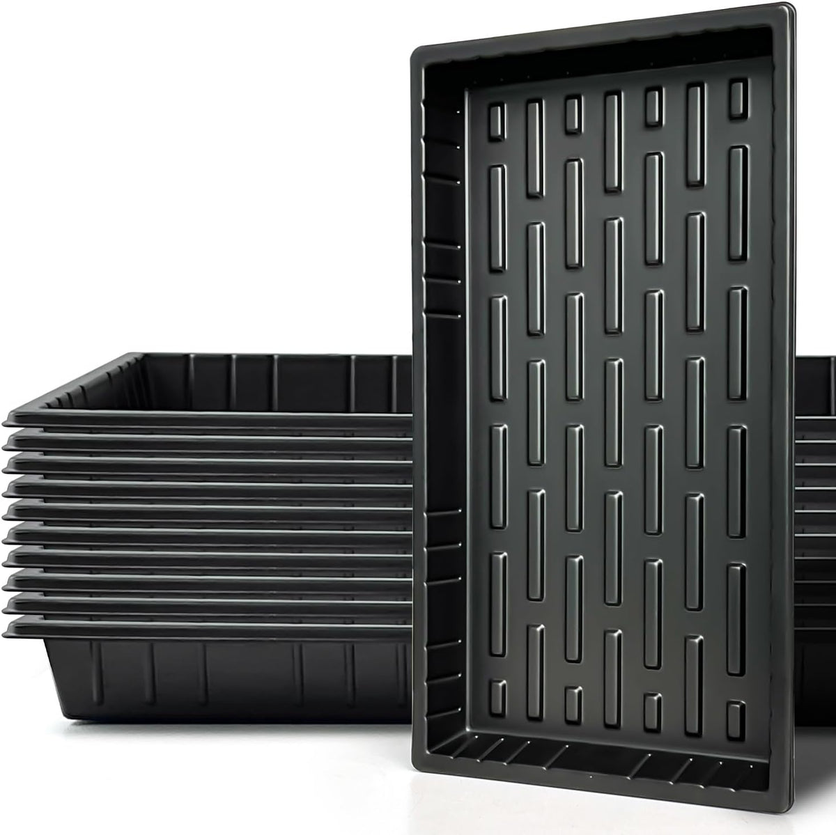 Growing Trays, 1020 Plant Nursery Trays Heavy Duty Seed Starter Flat Seedling Tray for 72/128 Cell Plug Tray Transplant Growing Microgreens (21"×11", 10 Pack, 1.6" Deep, Without Holes)