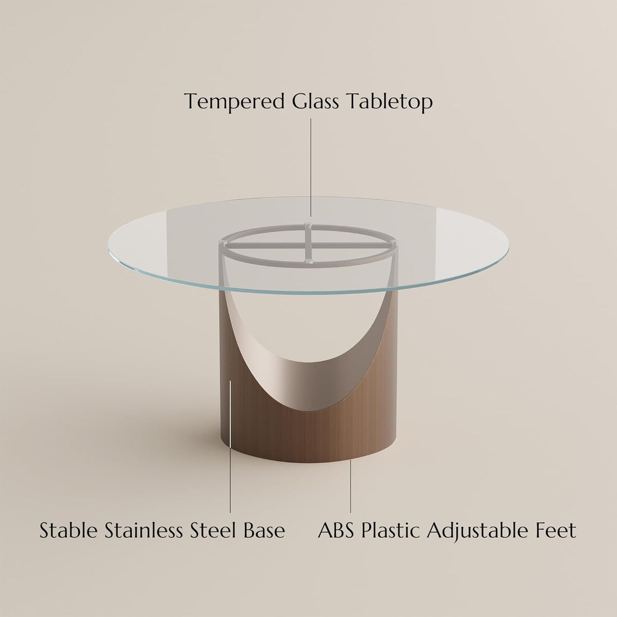 POVISON Round Dining Table for 4-6, 47" Glass Tabletop Dining Table with Bronze Carbon Steel Pedestal, Modern Dining Room Table for Kitchen, Living Room (Table Only)