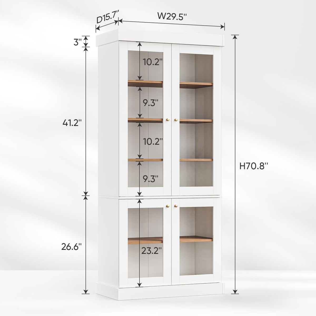 70.8" Tall Farmhouse Modular Kitchen Pantry Cabinet with Glass Doors & Wooden Storage Hutch with Six-Tier Adjustable Shelves, White，2pcs