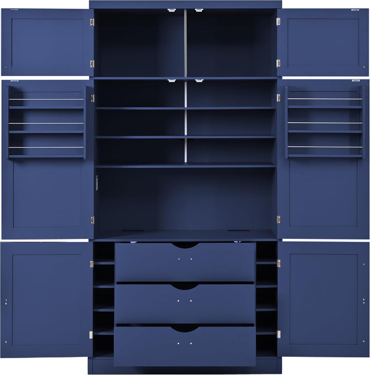 LUMISOL Tall Kitchen Pantry Cabinet with Drawers, 80.1" Freestanding Cupboard Storage Cabinet with Adjustable Shelves and Door Shelves, Kitchen Hutch with 2 Power Outlets for Dining Room, Blue
