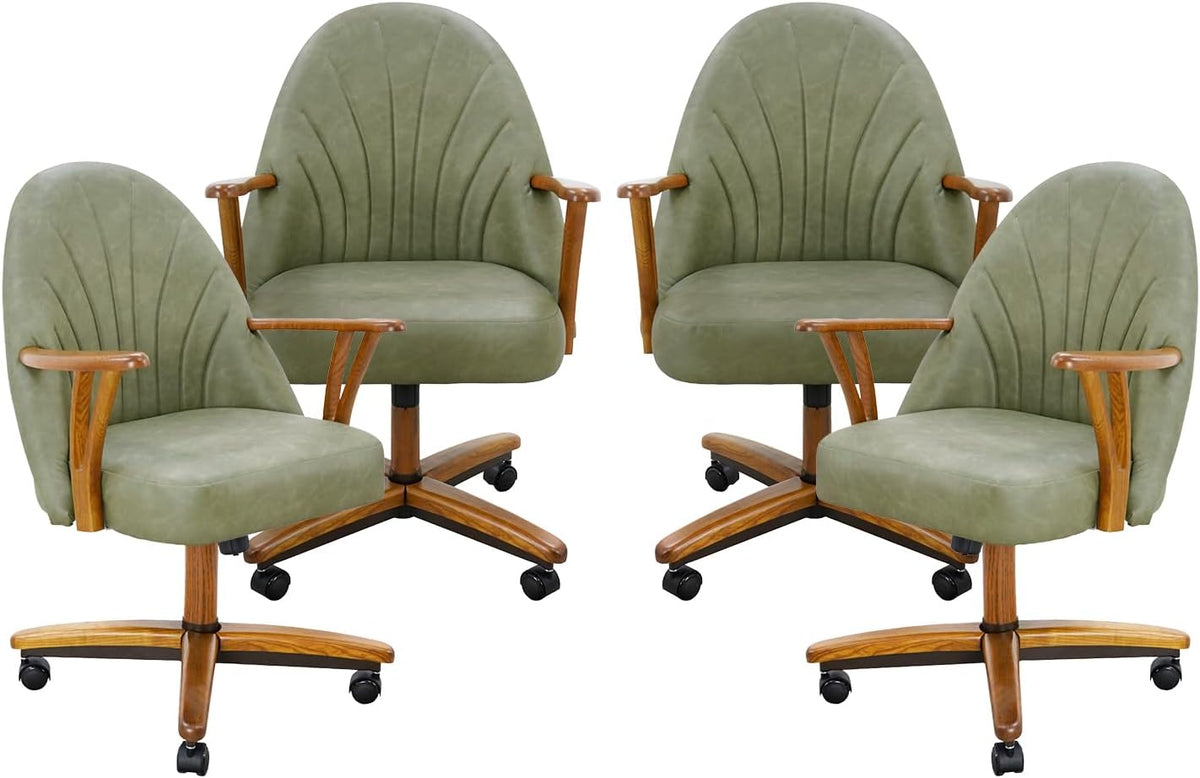 Chromcraft Bailey PU Leather Swivel-Tilt Caster Chair -Chestnut-Pine-4pc | Pet Friendly PU Leather Chairs with Soft Wheels, Ultra Comfy Sturdy Dining Room Chairs, Rolling Chair on Wheels for Home