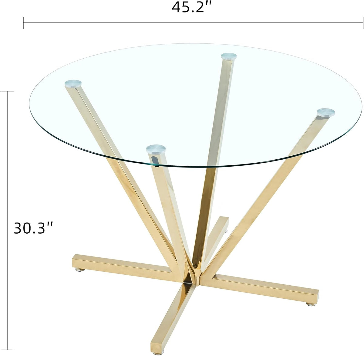 HomVent Round Dining Table, 45.2" Glass Dining Room Table for 4-6, Glass Kitchen Table with Gold Metal Legs for Apartment Home Kitchen Living Room