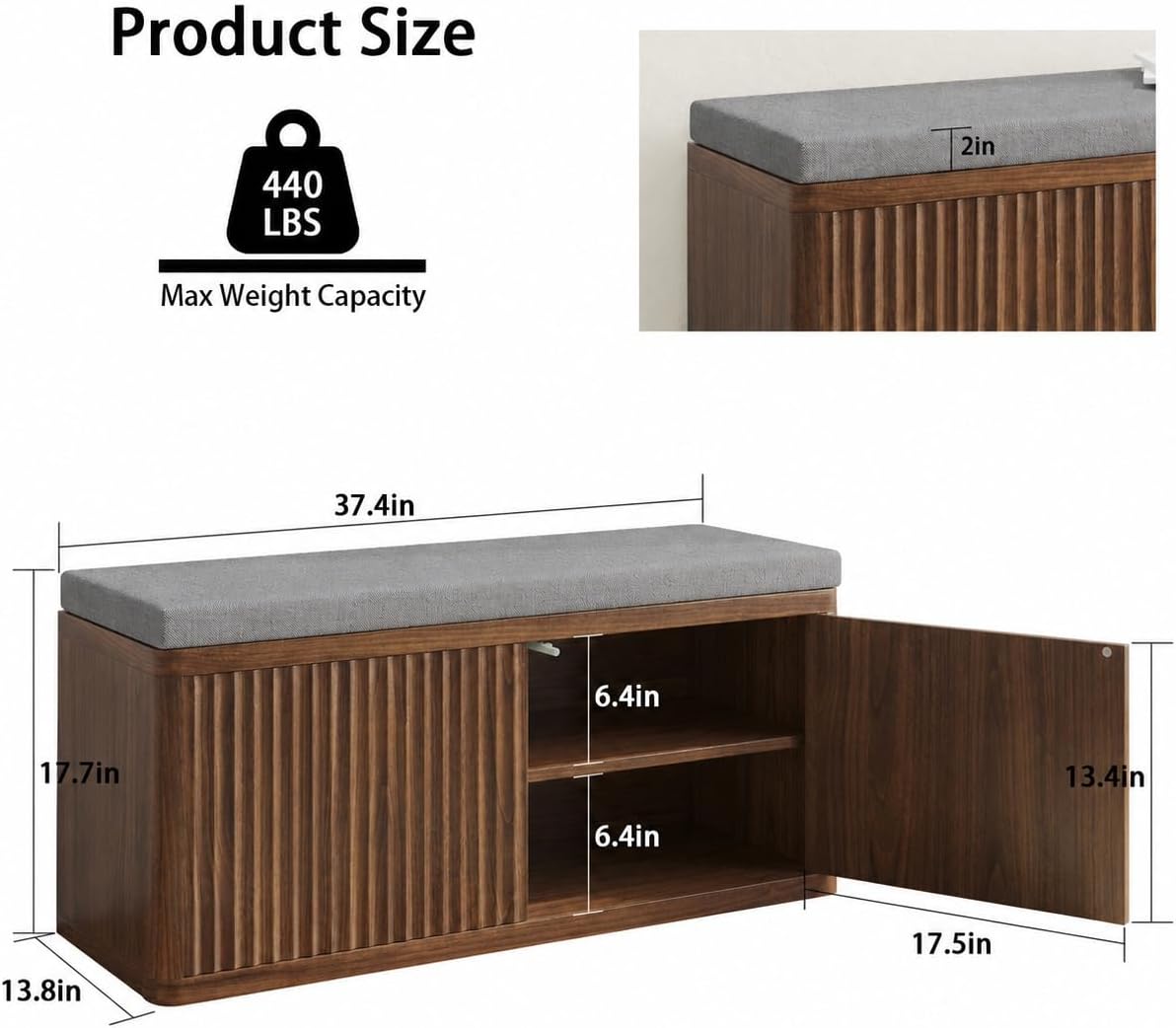 Shoe Cabinet Bench with Cushion,Double Layered Wooden Shoe Bench with Soft Cushion,Shoe Rack for Entryway,Bedroom,Living Room (Walnut Sturdy Entryway Bench)