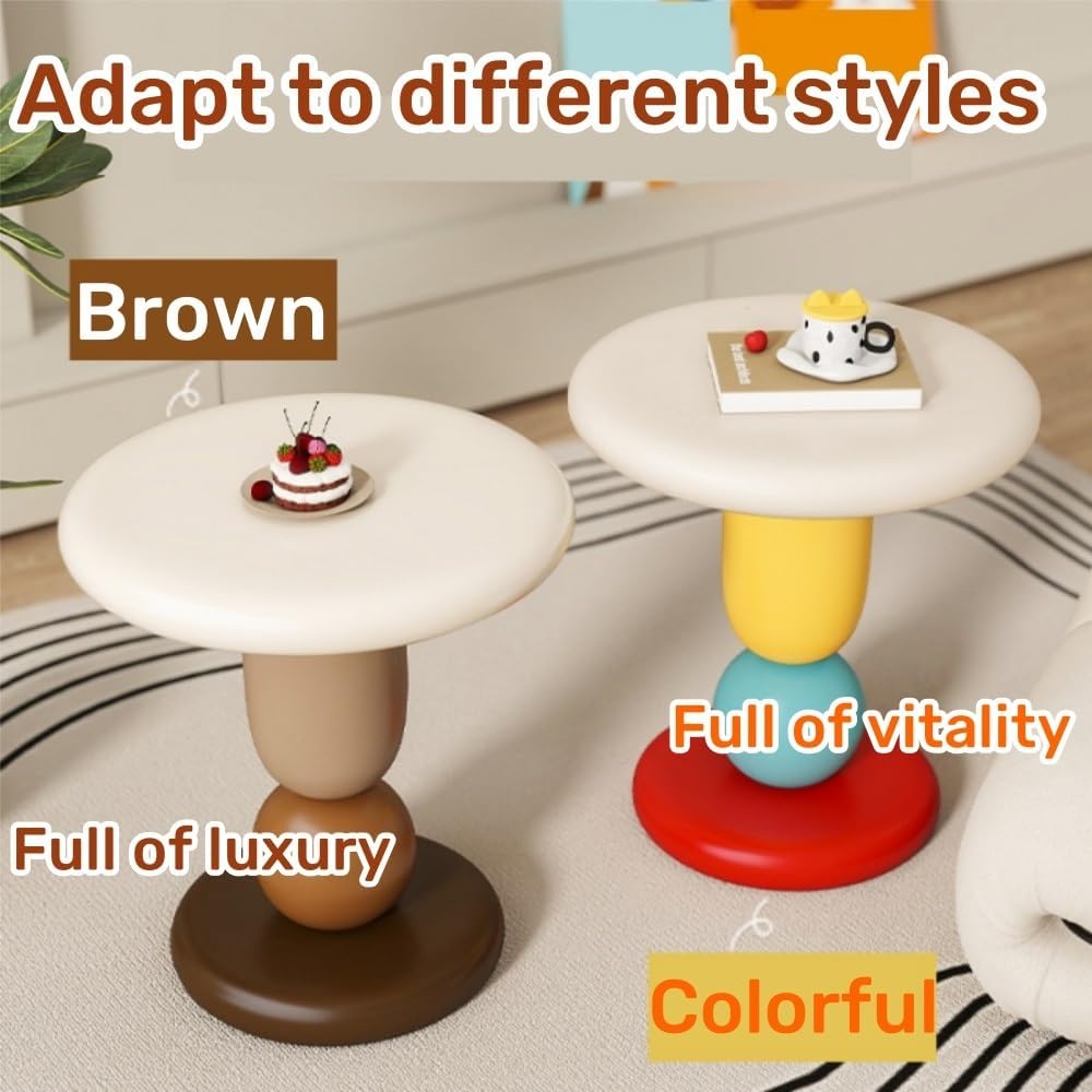 Round Bedside Table, Resin Side Table, Modern Accent Table, Simple Decorative Table, Nightstand, Suitable for Living Room, Bedroom, Hotel(Brown)