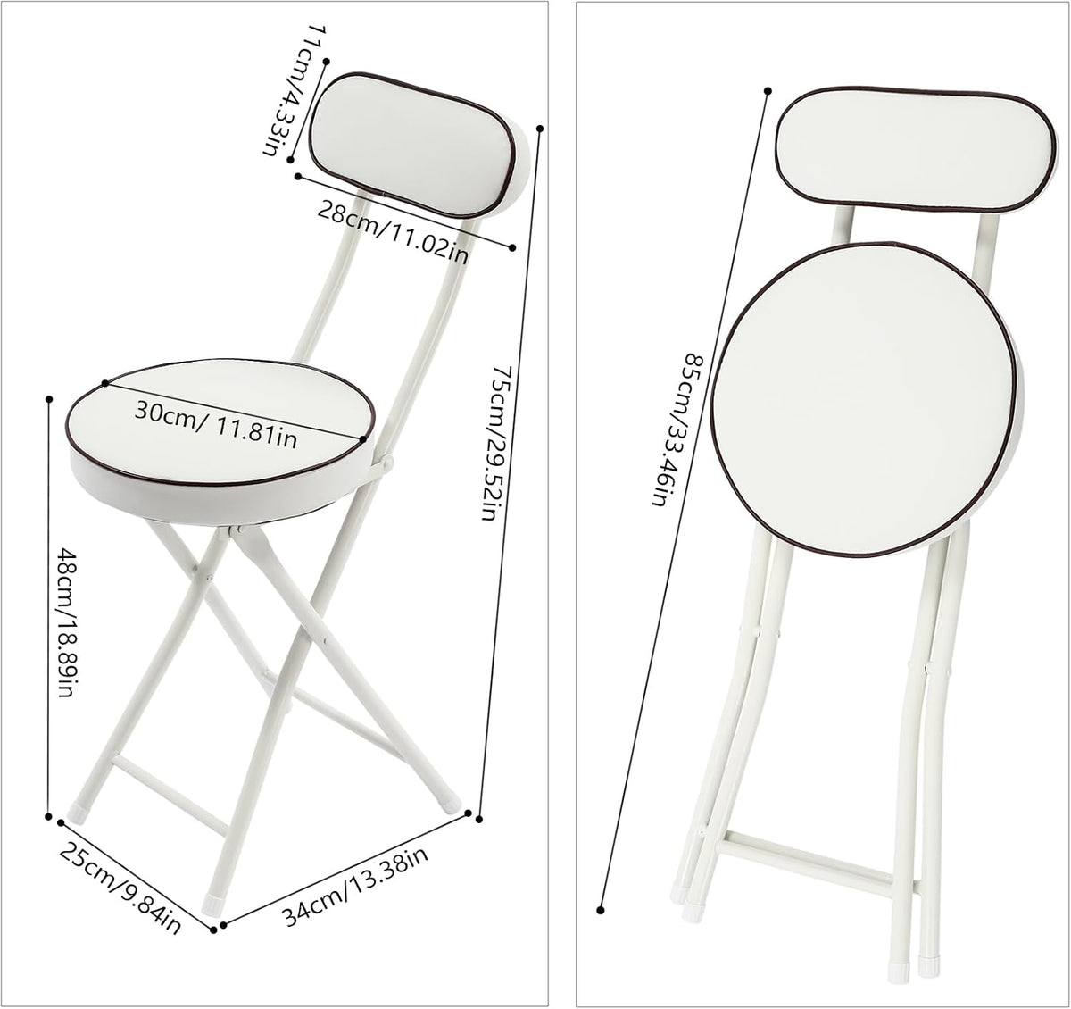 Foldable Chair 4pcs Steel High Portable Folding Indoor Counter Bar Stool Cushioned Padded Stools Seating with Backrest for Kitchen Island Shop Cafe Workshop, Studio- Load 275lbs (White)