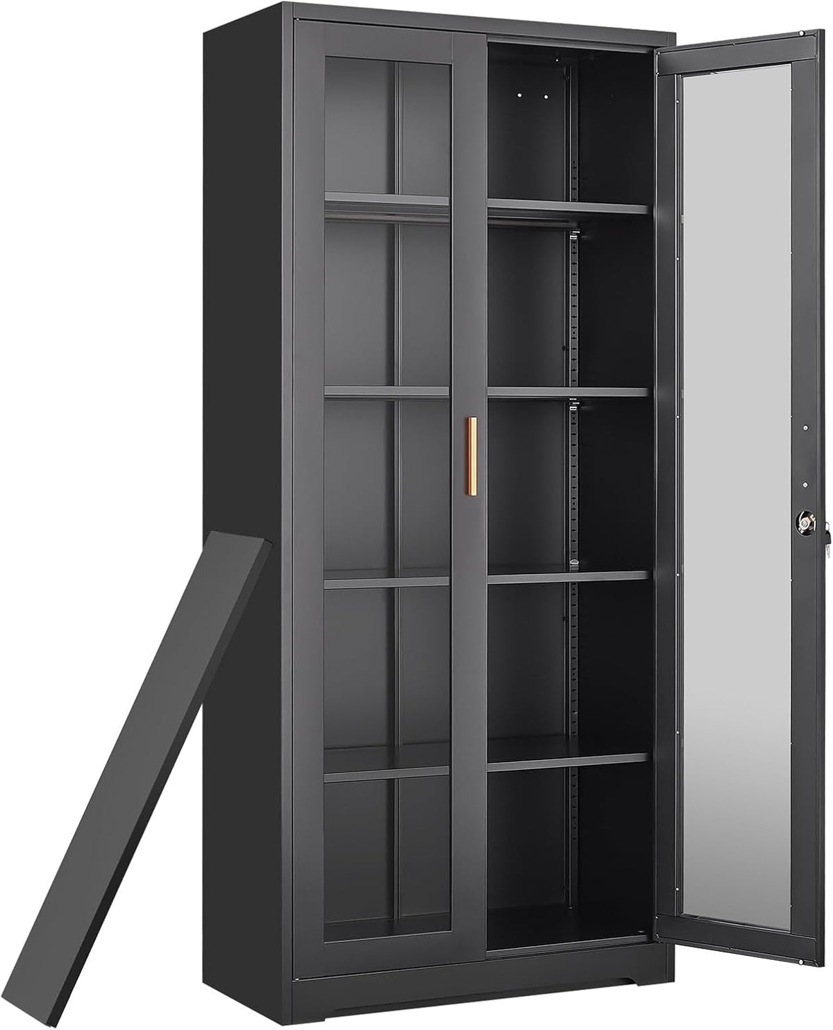 Curio Display Cabinet with Glass Doors,71”H Metal Display Case with 4 Adjustable Shelves - Black China Storage Cabinet for Collectibles, Trophies & Liquor - Locking Tall Glass Cabinet for Home