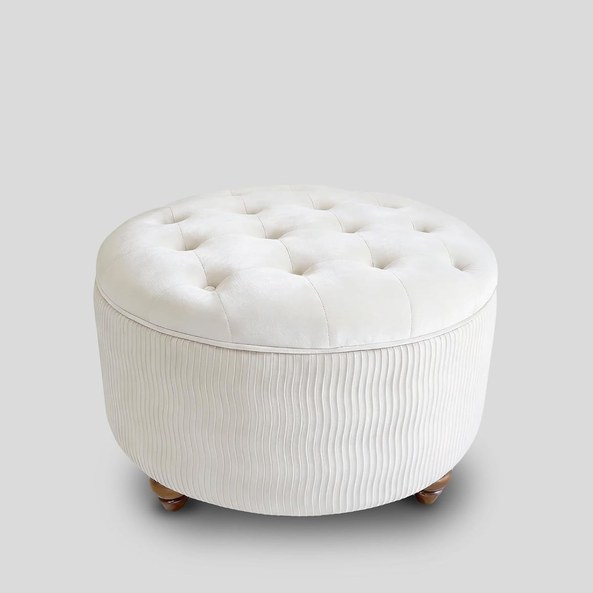modscape 30 inch Round Storage Ottoman Coffee Table with Lift Off Lid | Modern upholstered ottoman perfect for coffee table, footrest,extra seat. Large hidden storage for living room, bedroom
