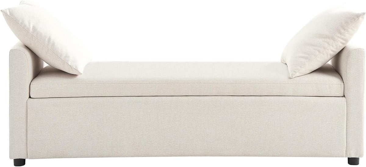 HULALA HOME 59" Storage Bench with 2 Throw Pillows, Modern Long Bedroom Bench for End of Bed, Comfy Upholstered Footstool for Entryway Living Room, Linen