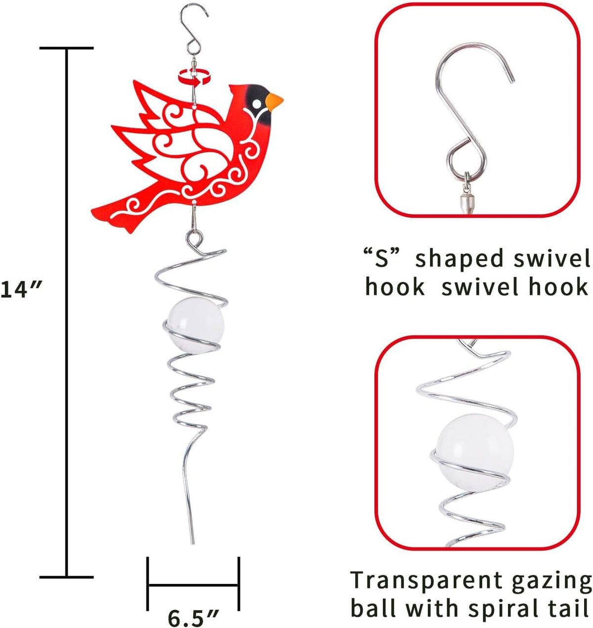 Topadorn 18" Cardinal Metal Wind Spinner - Outdoor Hanging Garden Decor for Yard & Patio