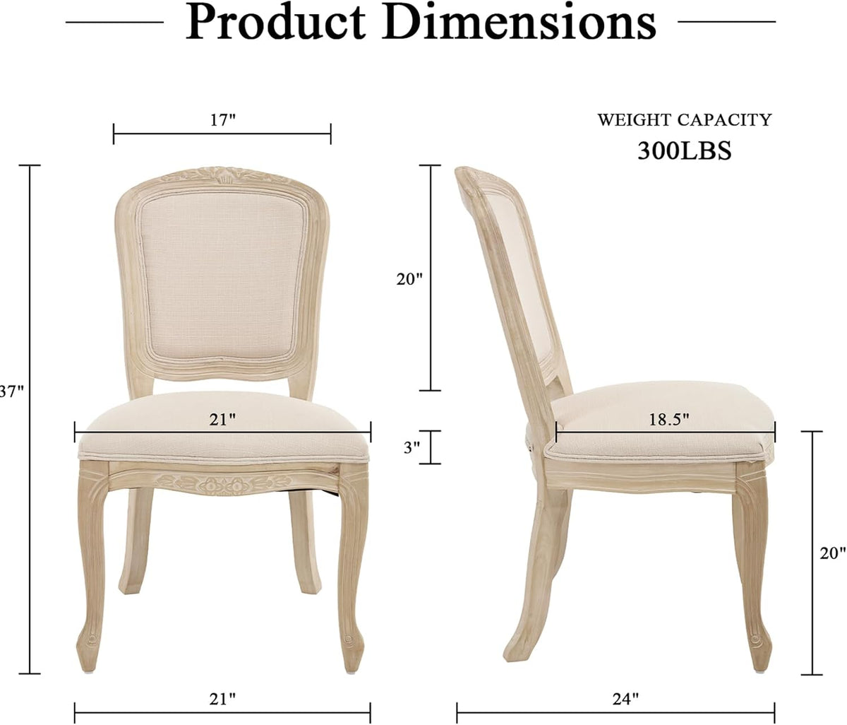 Kmax French Dining Chairs Set of 2, Farbric Upholstered Dining Chairs with Elegant Curved Legs High Back Armless Kitchen Chairs Side Chairs for Dining Room Restaurant - Linen, Beige/Natural Legs