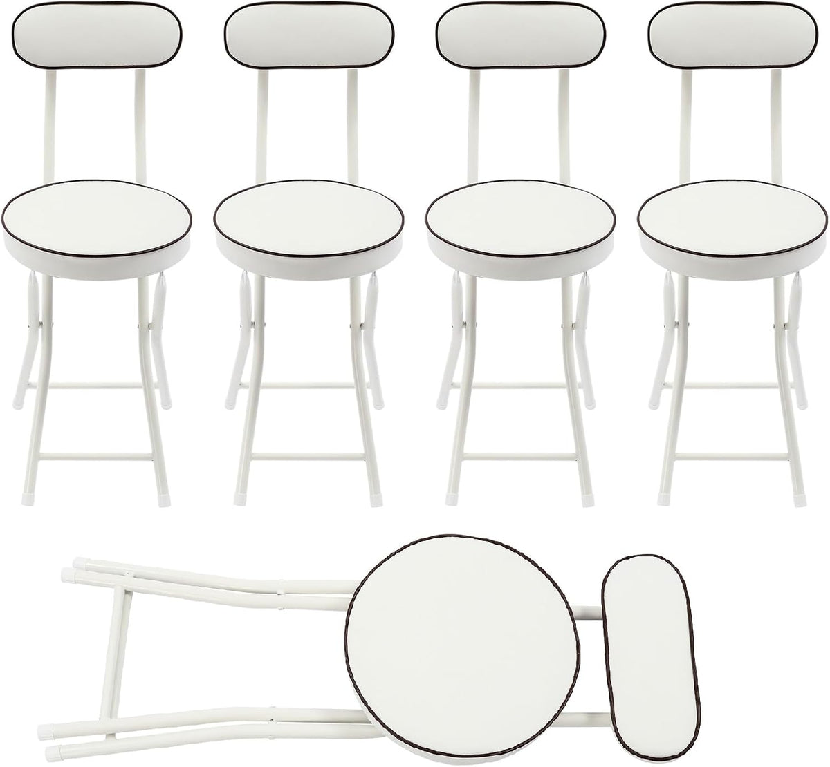 Foldable Chair 4pcs Steel High Portable Folding Indoor Counter Bar Stool Cushioned Padded Stools Seating with Backrest for Kitchen Island Shop Cafe Workshop, Studio- Load 275lbs (White)